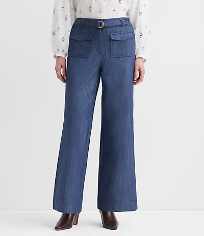 Curvy Belted Palmer Wide Leg Pants Refined Denim
