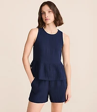 Lou & Grey Triple Cloth Side Tie Peplum Top