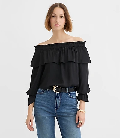 Petite Ruffled Off The Shoulder Blouse
