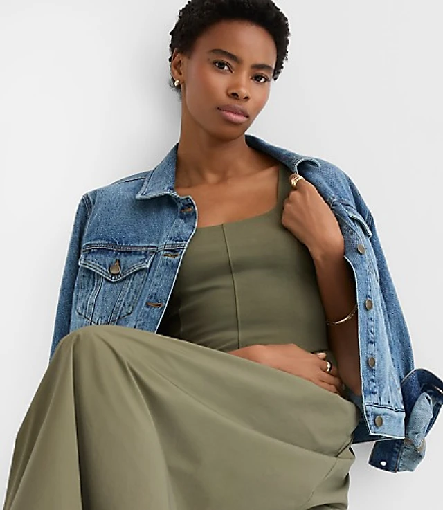 belted mixed media flare dress Belted Fit and Flare Dresses
