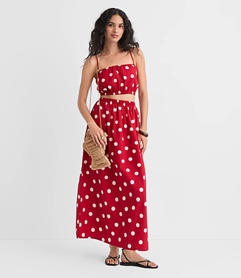 LOFT Beach Polka Dot Poplin Maxi Pocket Skirt