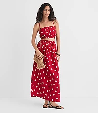 LOFT Beach Polka Dot Poplin Maxi Pocket Skirt