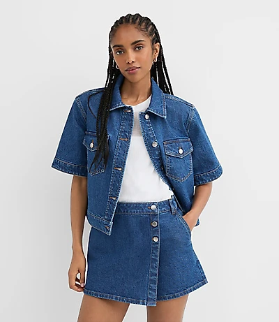 Rivete Short Sleeve Denim Jacket Medium Stone Wash