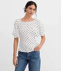 Dotted Tie Back Cape Sleeve Blouse