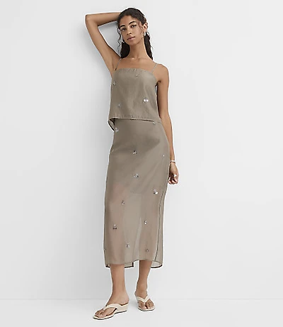 Beaded Sequin Cluster Midi Skirt