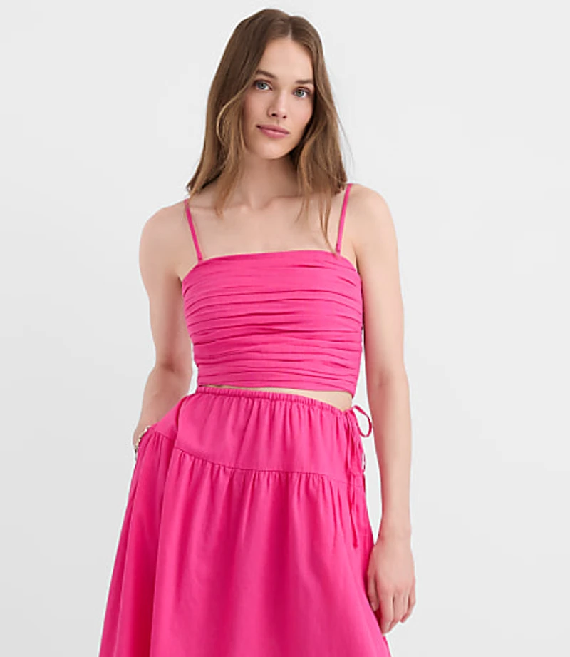 LOFT Beach Ruched Linen Cotton Top