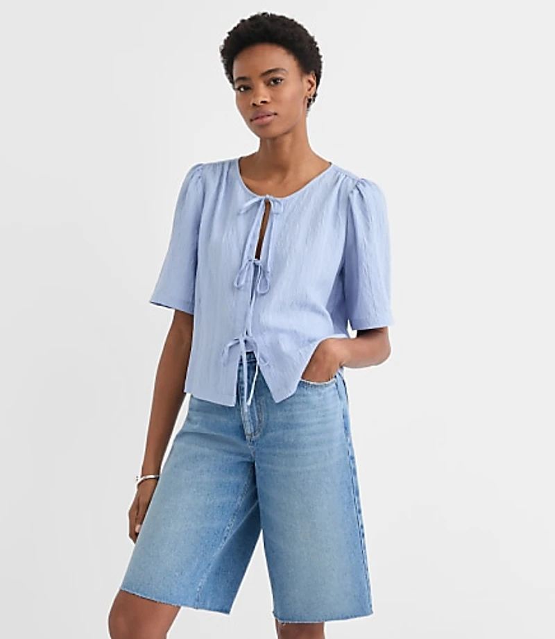Petite Striped Bow Blouse