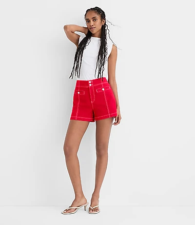 Rivete Double Shank High Rise Denim Shorts Maple Cherry