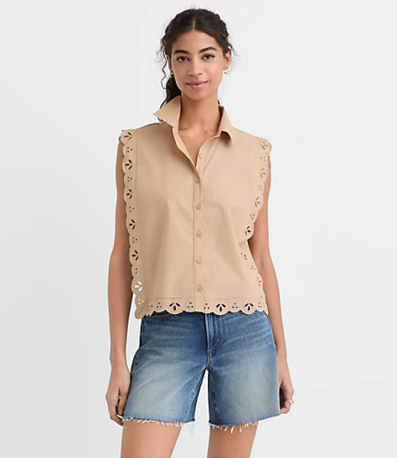 Petite Eyelet Poplin Sleeveless Shirt