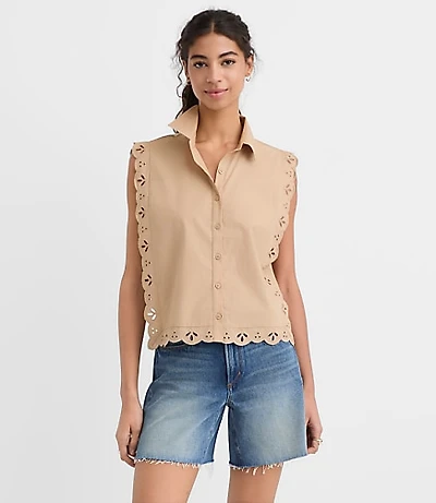 Petite Eyelet Poplin Sleeveless Shirt