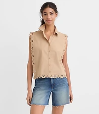 Petite Eyelet Poplin Sleeveless Shirt