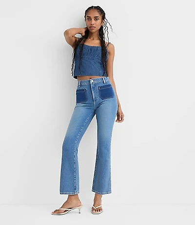 Rivete High Rise Kick Crop Jeans Shadow Blue Wash
