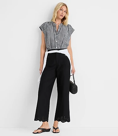 Petite Palmer Wide Leg Crop Pants with Eyelet Hem