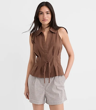 Petite Pleated Linen Cotton Vest Top