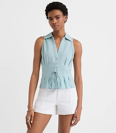 Petite Pleated Linen Cotton Vest Top