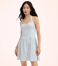 Lately Striped Mini Halter Dress