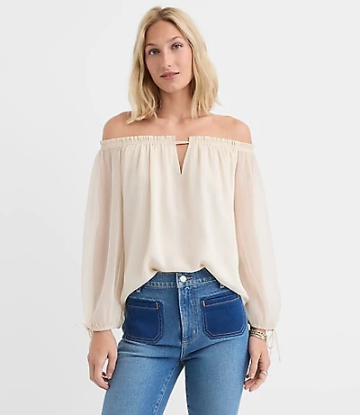 Petite Tie Cuff Off The Shoulder Blouse