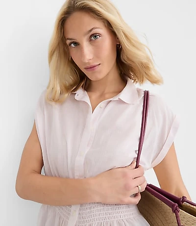 Petite Stripe Smocked Waist Shirt