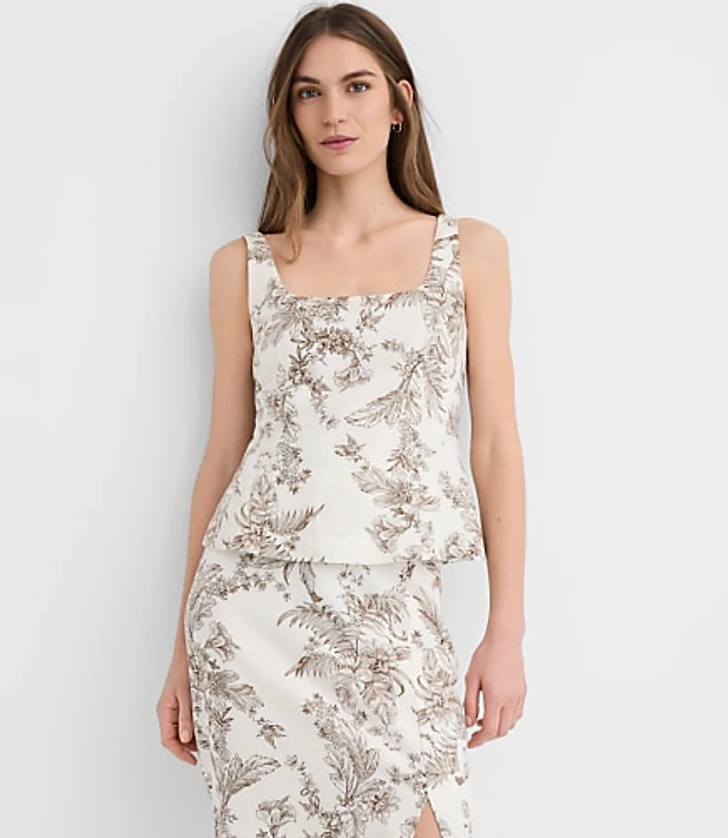 Petite Floral Toile Seamed Linen Cotton Peplum Top