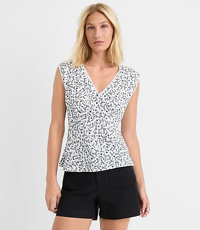 Petite Floral Lace Trim Cap Sleeve Top