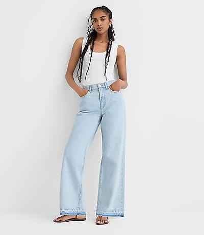 Rivete Unpicked High Rise Wide Leg Jeans Wave Wash