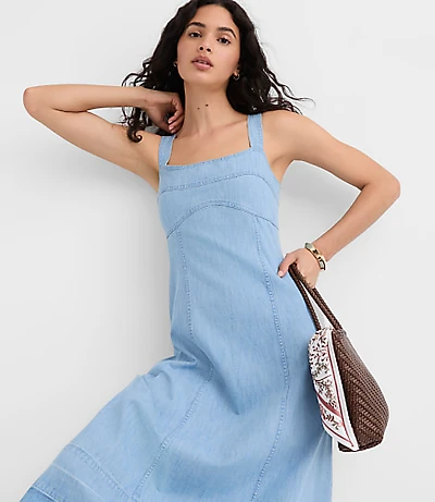 Chambray Released Hem Midi Dress