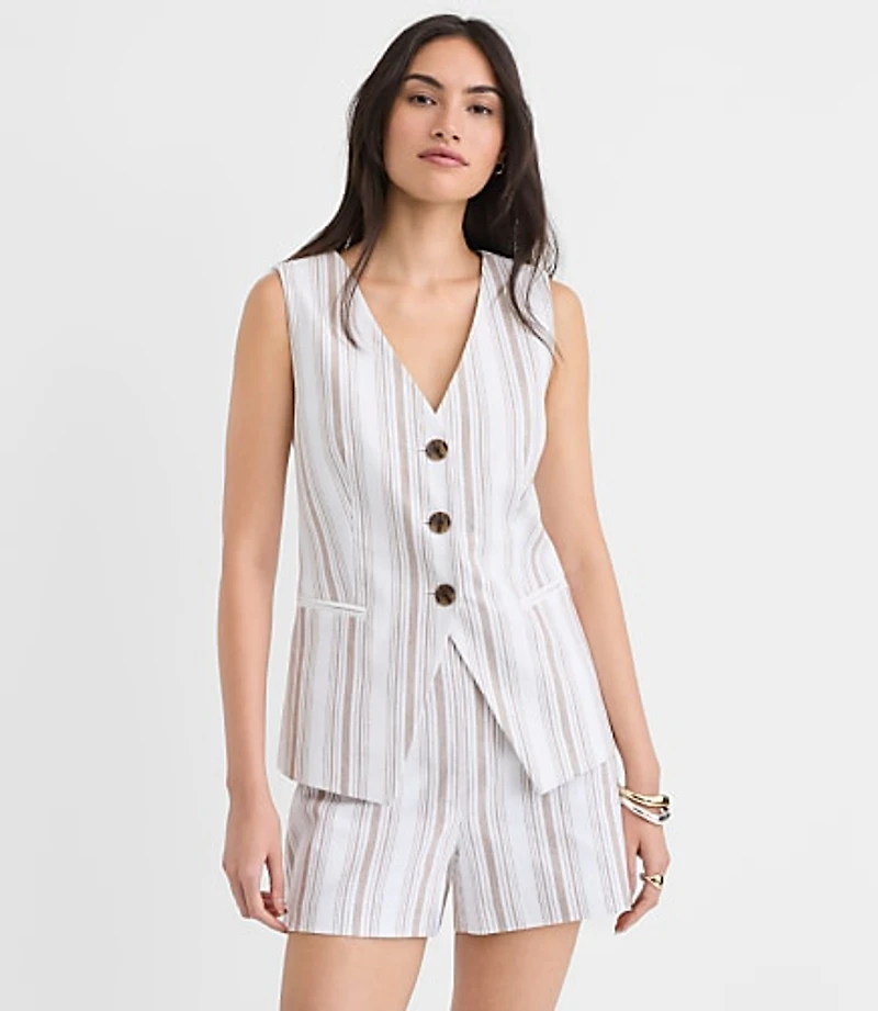 Petite Striped Tailored Cotton Linen Vest