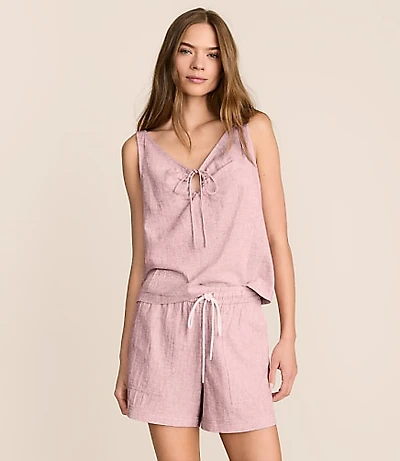 Petite Lou & Grey Crosshatch Linen Cotton Tie Keyhole Tank Top
