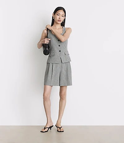 LOFT Versa Seasonless Stretch Double Pleat Shorts Mini Houndstooth