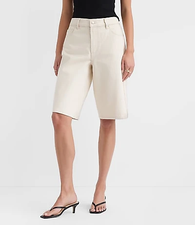 Rivete Curvy High Rise Denim Bermuda Shorts Ivory