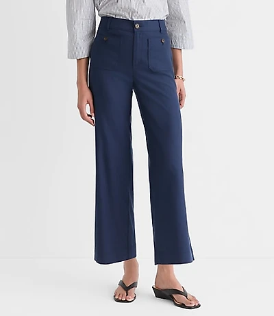 Curvy Palmer Wide Leg Crop Pants Cotton Linen