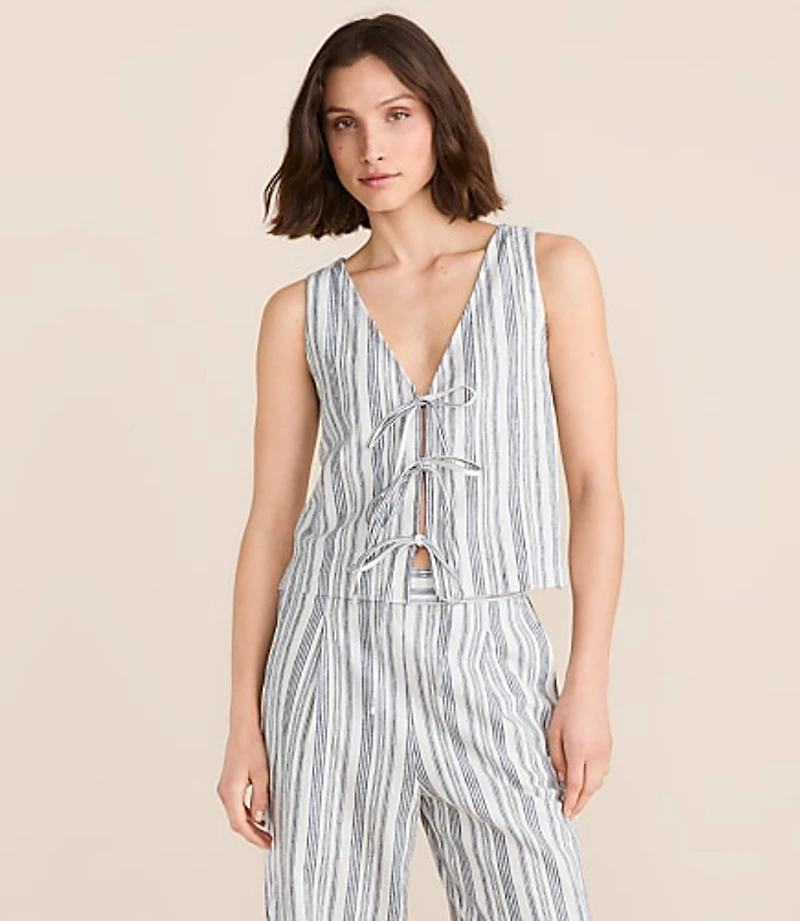 Petite Lou & Grey Striped Linen Cotton Tie Vest