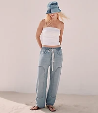 Rivete Utility High Rise Pull On Jeans Light Wash Indigo