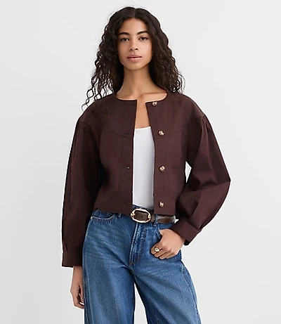 Petite Gathered Sleeve Twill Jacket