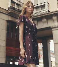 Floral Lace Trim Bias Mini Dress