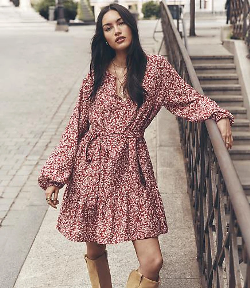 Garden Balloon Sleeve Mini Flounce Dress