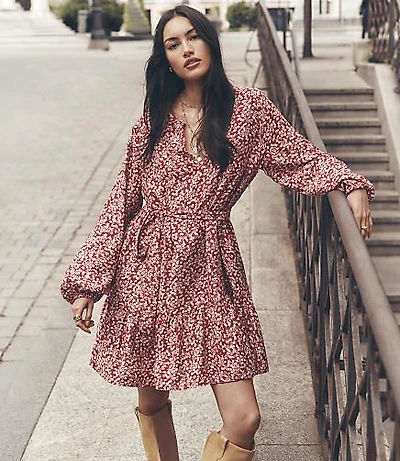 Garden Balloon Sleeve Mini Flounce Dress