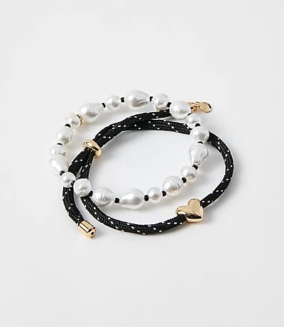 Pearlized Heart Rope Bracelet Set