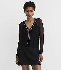 Petite Tipped Sheer V-Neck Cardigan