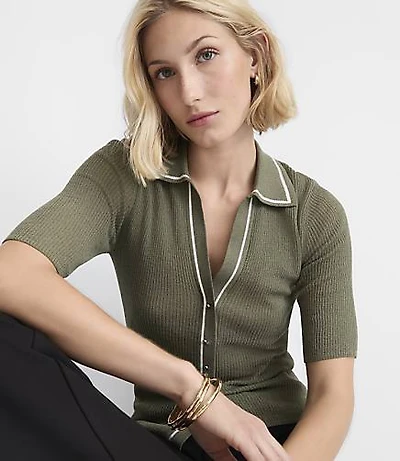 Tipped Button Polo Sweater