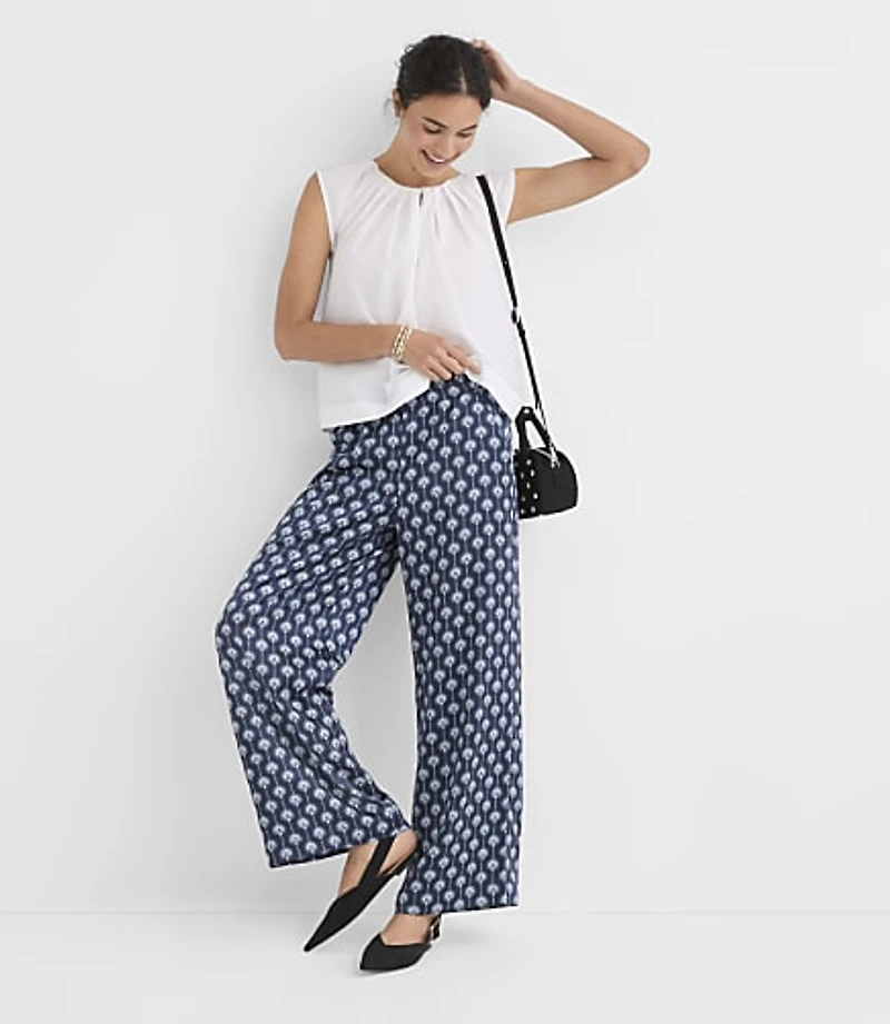 Fluid Pull On Wide Leg Pants Lotus Flower Satin