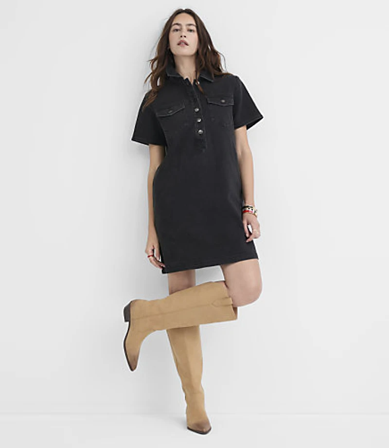 Denim Mini Pocket Dress Washed Black