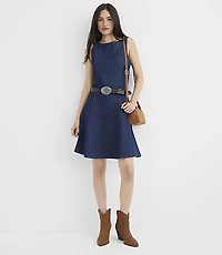 Seamed Denim Flare Mini Pocket Dress Classic Indigo Wash