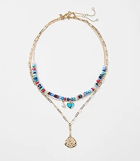 Pearlized Heart Coin Layered Necklace Set