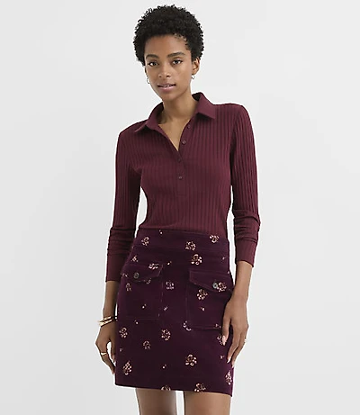 Pointelle Ribbed Polo Top