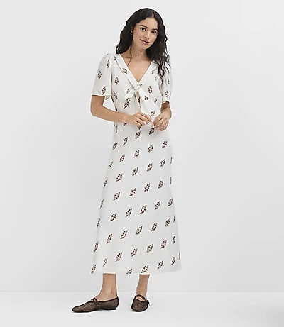 Garden Tie Neck Bias Midi Dress