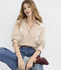 Argyle Collared Split Neck Sweater
