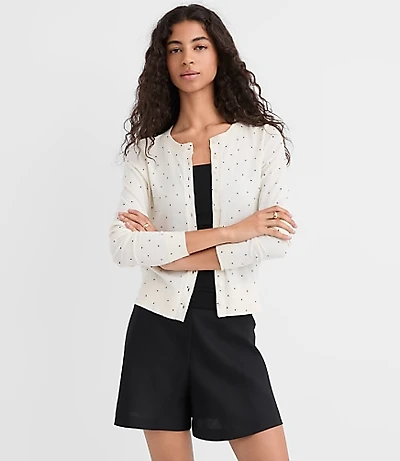 Petite Dotted Modern Crew Neck Cardigan