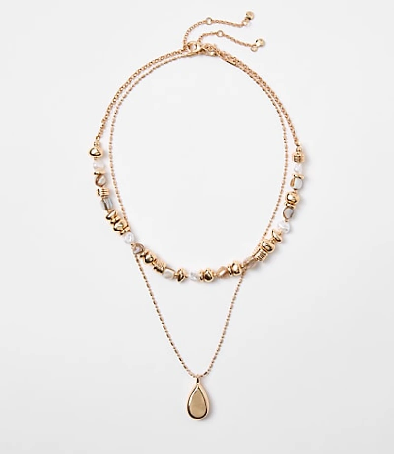 Pearlized Metallic Drop Layered Necklace Set