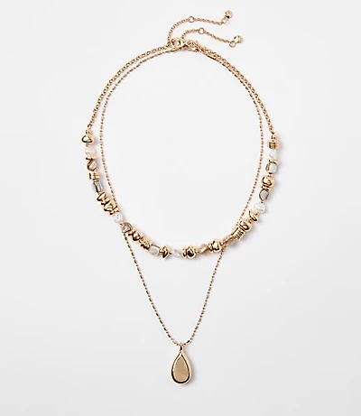 Pearlized Metallic Drop Layered Necklace Set